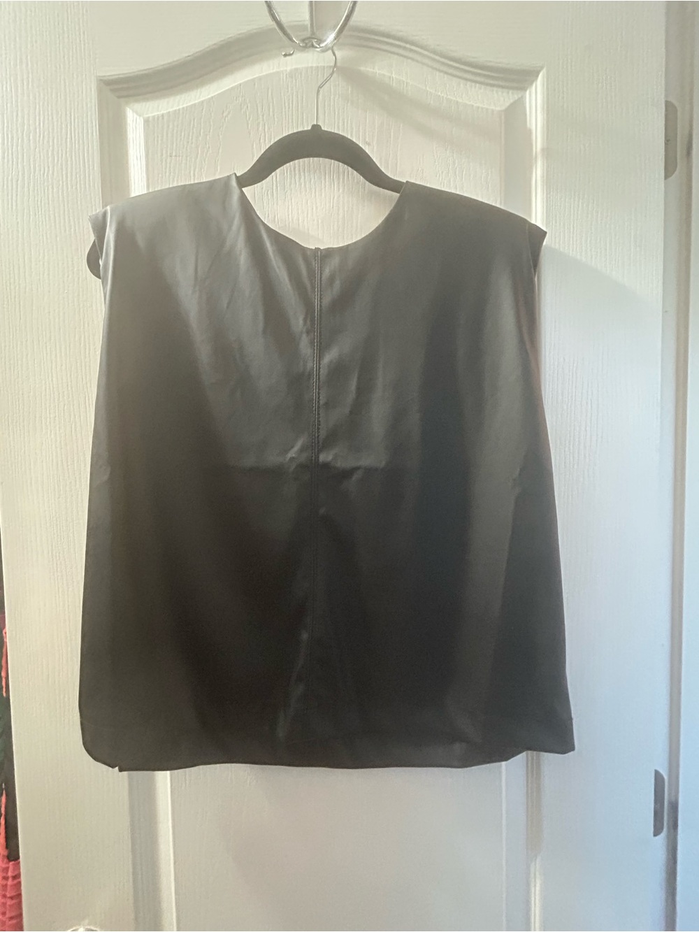 Faux Leather Black Sleeveless Women's Top